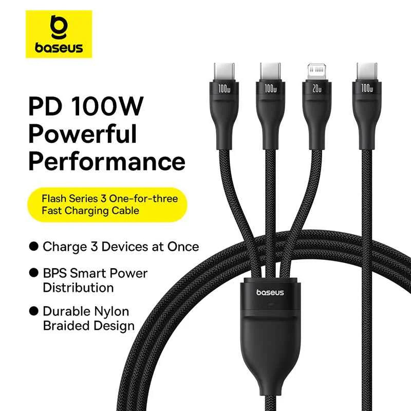 Baseus Flash Series 3 One-for-three Fast Charging Cable Type-C to C+C+L