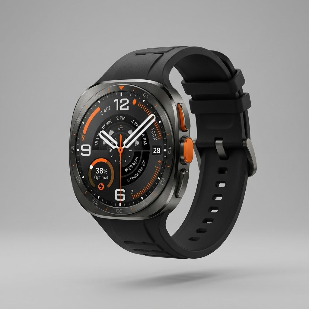 Samsung Galaxy Watch Ultra 2 (47mm) Bluetooth / LTE Smartwatch – Dark Titanium Case, Orange Accents & Black Sport Strap